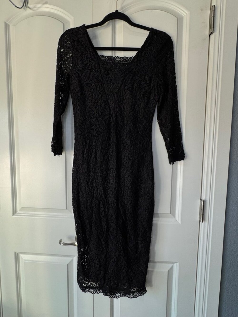 Candies Black Lace Column Dress With 3/4 Sleeves Medium NWT